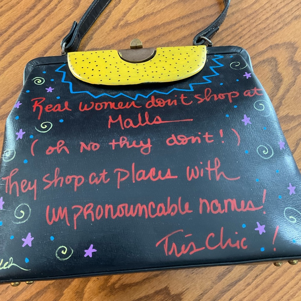 Vintage Upcycled, Painted on Black Background Satchel - Picture 7 of 11